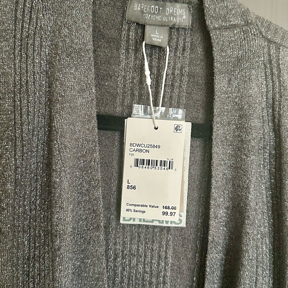 Barefoot Dreams Charcoal Ribbed Cardigan NWT - Picture 5 of 5